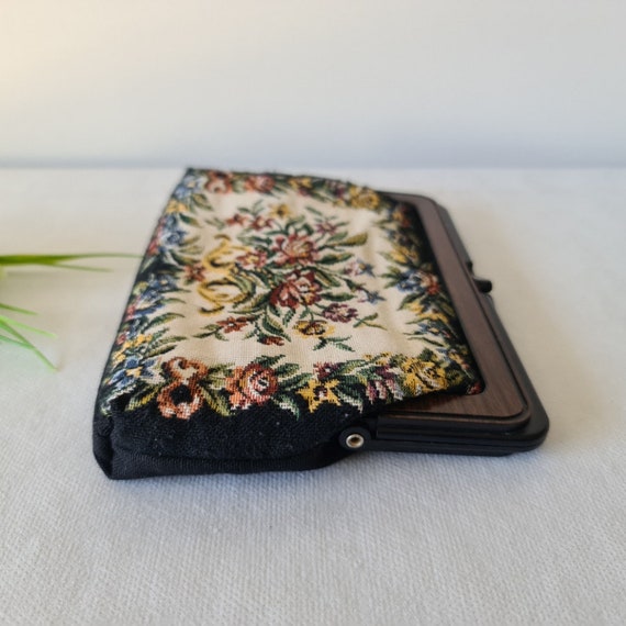 Tapestry Clutch Bag, Vintage Black with Floral Mo… - image 2