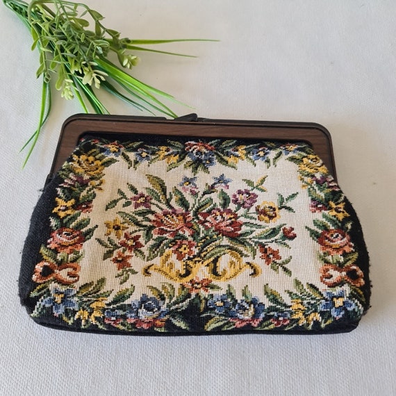 Tapestry Clutch Bag, Vintage Black with Floral Mo… - image 7
