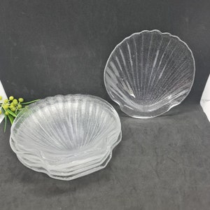 Clam Plates, Glass Shell Vintage Dishes, Set of 6 Serving Dish, Mid ...