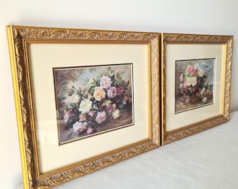 ヴィンテージ アルバートウイリアムス 絵画 額縁付き 静物画 花 薔薇 レトロ ヴィンテージの額入り絵画 アルバート・ウィリアムズ作 ガラスの水差し