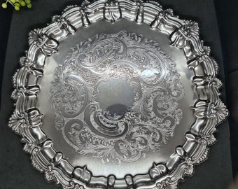 Silver Tray, Vintage Silver Plated Serving Tray, Scroll & Etched Design, Desert Serving Tray, Home Decor, Excellent condition, Great Gift