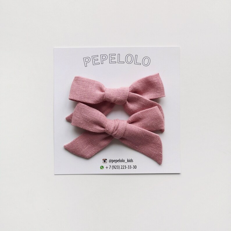 Pink linen hair bow set Hair clips barrettes and toddler Etsy