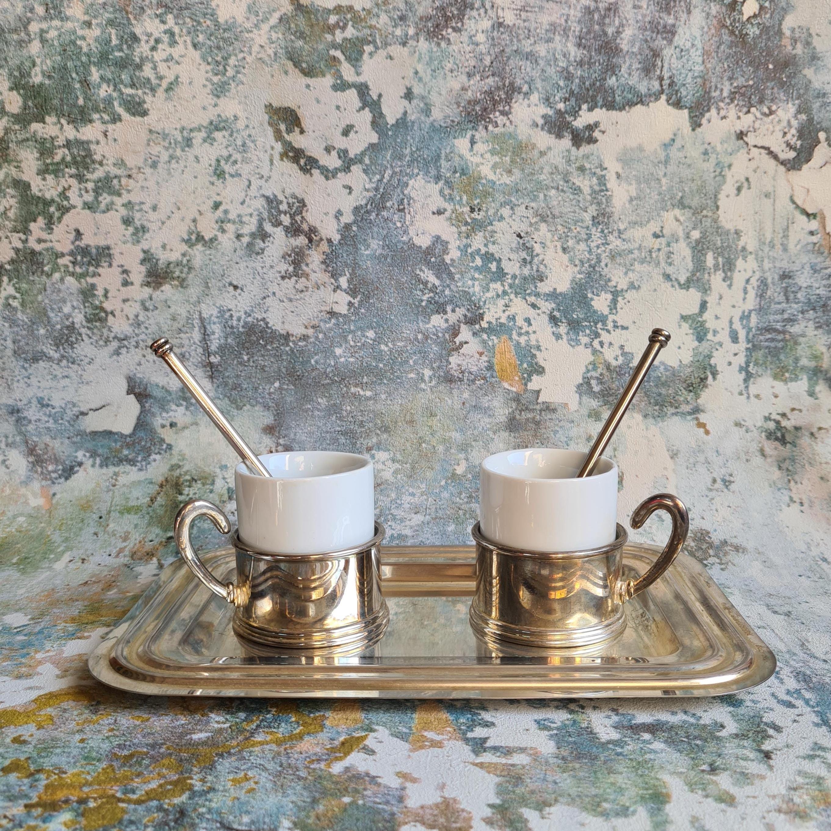 Service à thé et café en métal argenté vintage, 4 pièces