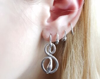 Snake Earrings Sterling Silver Handmade & Unique, Snake danglers, Serpent Earring, Gift for Snake lovers