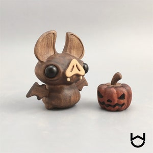 Wooden bat pumpkin set/Handmade gift/Home decoration