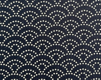 Traditional Japanese Wave II, "Seigaiha" or Clam Shell fabric, 100% Cotton Sheeting, Indigo Blue background, 44/45", Half Yard pre-cuts only