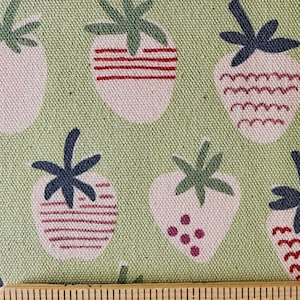 Cute Strawberry heavier Oxford Cotton fabric, "Strawberry Fields”, Mint ground, Trefle Collection, Kokka, 100% Oxford Cotton, 44", Half Yard