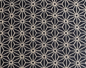 Imported Traditional Japanese Asanoha hemp star design Fabric in Navy and cream, 100% Cotton Sheeting, 44/45", Half Yard