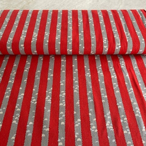 Echino fabric “Kigi” from “Patterns” by Etsuko Furuya for Kokka Fabrics of Japan, Red/Gray stripe, Cotton/Linen Canvas, 43&quot;, Half Yard