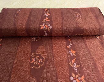 Floral Flowing Stripe on Rust Red background on textured Dobby fabric from Japan, 44", 100% Cotton, Half Yard