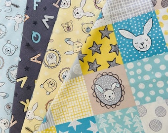 4 Half Yard (2 Yds) Bundle, Bella Bunny and Bear Collection, by Lewis and Irene Fabrics, 100% Cotton, 44",  4 half yard precuts (2 yards)