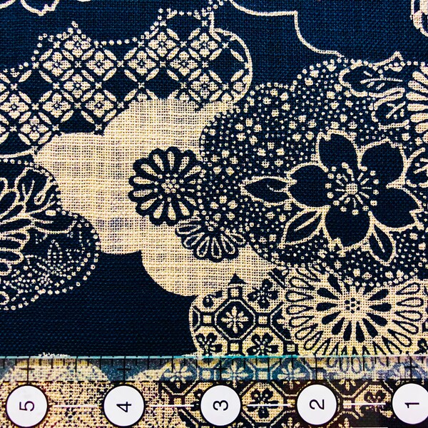 Indigo Chrysanthemum Fabric, Japanese Wagara Cotton, Sevenberry Nara Homespun, 100% Cotton