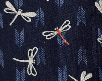 Japanese Dragonfly “Tombo” fabric, with Japanese arrows, 100% Cotton Sheeting, Ink Blue background, 44/45", Half Yard
