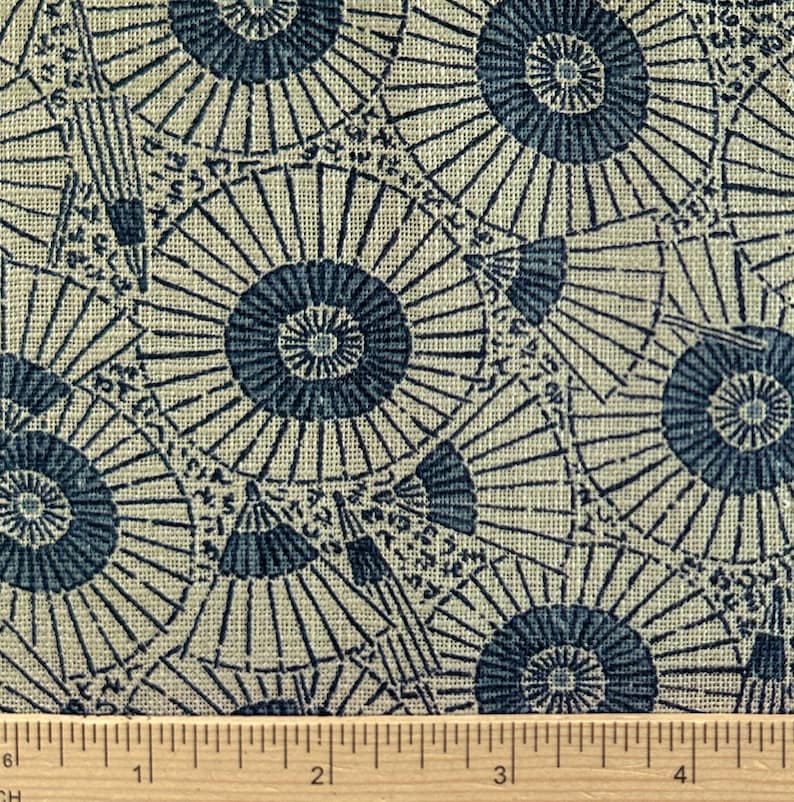 Nara Homespun Traditional Japanese Parasal design on Natural, All Cotton by Sevenberry Japan, Half Yard increments image 1