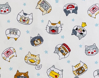 Funny Animal fabric, white background wearing masks from Costume Animal Collection, Kokka Japan, 100% Oxford Cotton, 44”, half yard