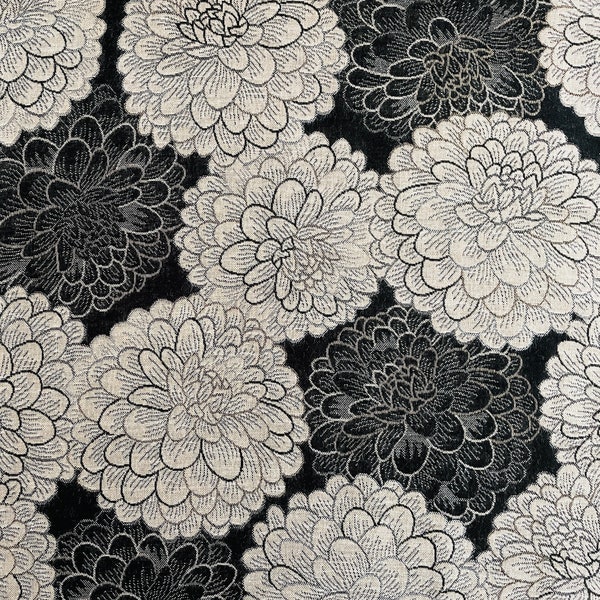 Japanese Chrysanthemum reversible double gauze in Black/Beige. A rare find from Kobayashi Fabrics, 100% Cotton Fabric, 44", per Half Yard