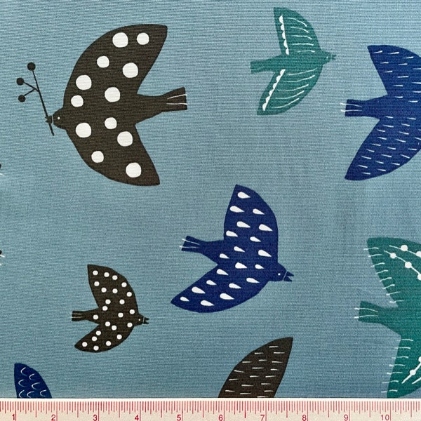 Bird of Peace Fabric 60" Wide, Made in Japan in Dusty Blue, 100% Cotton Jacquard textured fabric, Half Yard