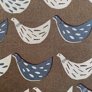 Chicken or Bird Fabric, cotton/linen canvas, tan background, imported from Japan, 43-44", Half Yard