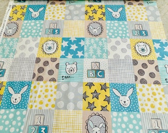 Bella Bunny and Bear Cheater Quilting fabric, 3” Nursery Squares by Lewis and Irene Fabrics, 100% Cotton, 44", half yard