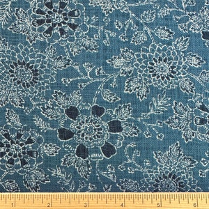 Nara Homespun Traditional Japanese Wagara Floral Garden on Dusty Blue. All Cotton by Sevenberry Japan, Half Yard