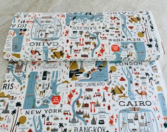 City Guide Fabric, Cotton + Steel's collaboration with Anna Bond of Rifle Paper Co. 100% Cotton, 44/45”, on white ground, half yard