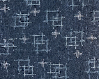 Imported Traditional Japanese geometric square design  Fabric in Navy, printed ikat design, 100% Cotton Sheeting, 44/45", Half Yard