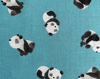 Panda bear fabric “Pandastic Life” on Lt Blue background, designed by Rae Ritchie for Dear Stella fabrics, 100% Cotton, 44/45”, half yd