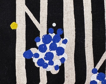 Echino geometric forest fabric “Nut” Collection by Etsuko Furuya for Kokka of Japan, Black background, Cotton/Linen Canvas, 43", Half Yard