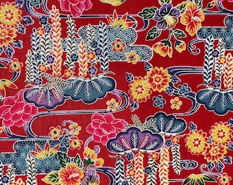 Okinawa style fabric II, Imported from Japan, 100% Cotton Sheeting on Red, 44”, Half Yard