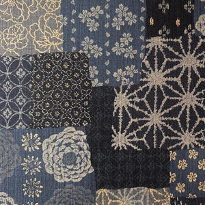 Japanese Patchwork Fabric: Dark Indigo Cotton with Gold Accents - Nara Homespun