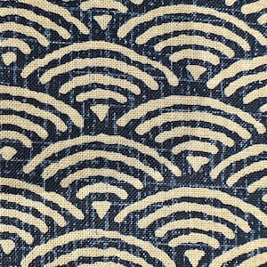 Japanese “Seigaiha” wave fabric, Indigo background on cotton sheeting fabric from Japan, 43/44&quot;, 100% Cotton, Half Yard