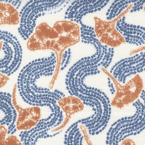 Gingko Fabric, Kawa Collection "Kawa Porcelain Pacific Blue",designed by Debbie Maddy Moda Fabric, Dark Blue, 100% Cotton, 44", Half Yard