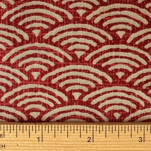 Japanese “Seigaiha” wave fabric, Brick Red background on cotton sheeting fabric from Japan, 43/44&quot;, 100% Cotton, Half Yard