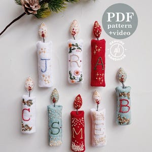 Hand Embroidery Christmas Ornament: Personalized Candle Decor (PDF Pattern)