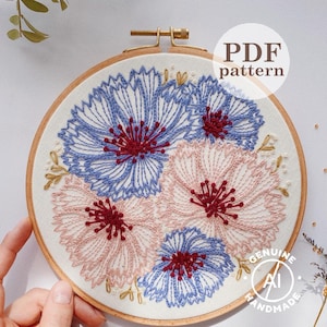Cornflower Hand Embroidery Pattern: Floral Needlework DIY (Digital PDF Download)