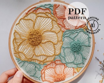 Floral Design Embroidery Pattern / Easy Hand Stitch DIY Hoop Art (PDF Download)