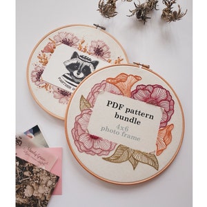 PDF bundle: Photo frame 4x6 hand embroidery pattern / Instant download digital PDF instructions  / Personalized floral hoop art DIY gift