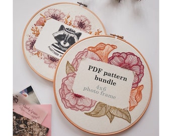 Photo frame 4x6 hand embroidery pattern bundle / Instant download digital PDF instructions  / personalized floral hoop art DIY gift