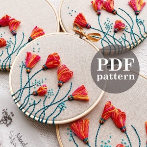 Spring Flowers  Hand Embroidery Pattern / Digital PDF Download / Instant Download Floral Hand Embroidery /Detailed DIY Floral Hoop Art