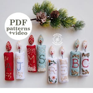 Modello PDF per decorazioni natalizie ricamate a mano: decorazioni personalizzate per candele