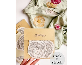 Stick and stitch hand embroidery pattern 10 pcs set: Floral bundle / water soluble stabilizer needlework designs