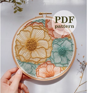 Floral Design Hand Embroidery Pattern / Digital Instant PDF Download stitching instructions / DIY detailed Hoop Art
