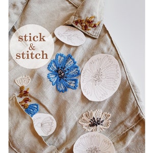 Stick and stitch hand embroidery pattern 16 pcs set: Cornflower  bundle / water soluble stabilizer needlework designs