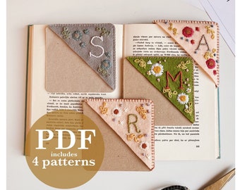 PDF pattern for Personalized hand embroidered corner bookmark / Digital custom letter bookmark  / DIY Hand stitched felt corner bookmark