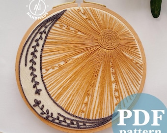 Celestial Embroidery Pattern: Sun & Moon DIY (Digital PDF)