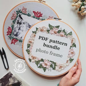 Photo Frame Hand Embroidery Pattern Bundle: Floral Hoop Art DIY Gift (PDF Download)