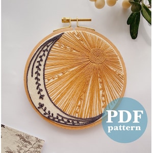 Celestial Design Hand Embroidery Pattern / Digital PDF Stitching Template with Instructions  / Detailed DIY Hoop Art