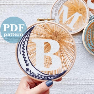 Celestial Design Letter "B"  Hand Embroidery Pattern / Digital PDF Download / Instant Download Initial Hand Embroidery/Detailed DIY Hoop Art