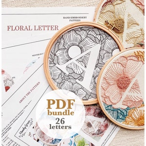 Floral Alphabet Bundle Hand Embroidery Pattern / Digital PDF Download / Instant Download Floral Hand Embroidery /Detailed DIY Monogram Hoop