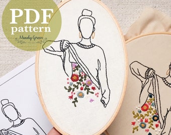 Floral Lady Embroidery Pattern: Easy DIY Hoop Art (Digital PDF)